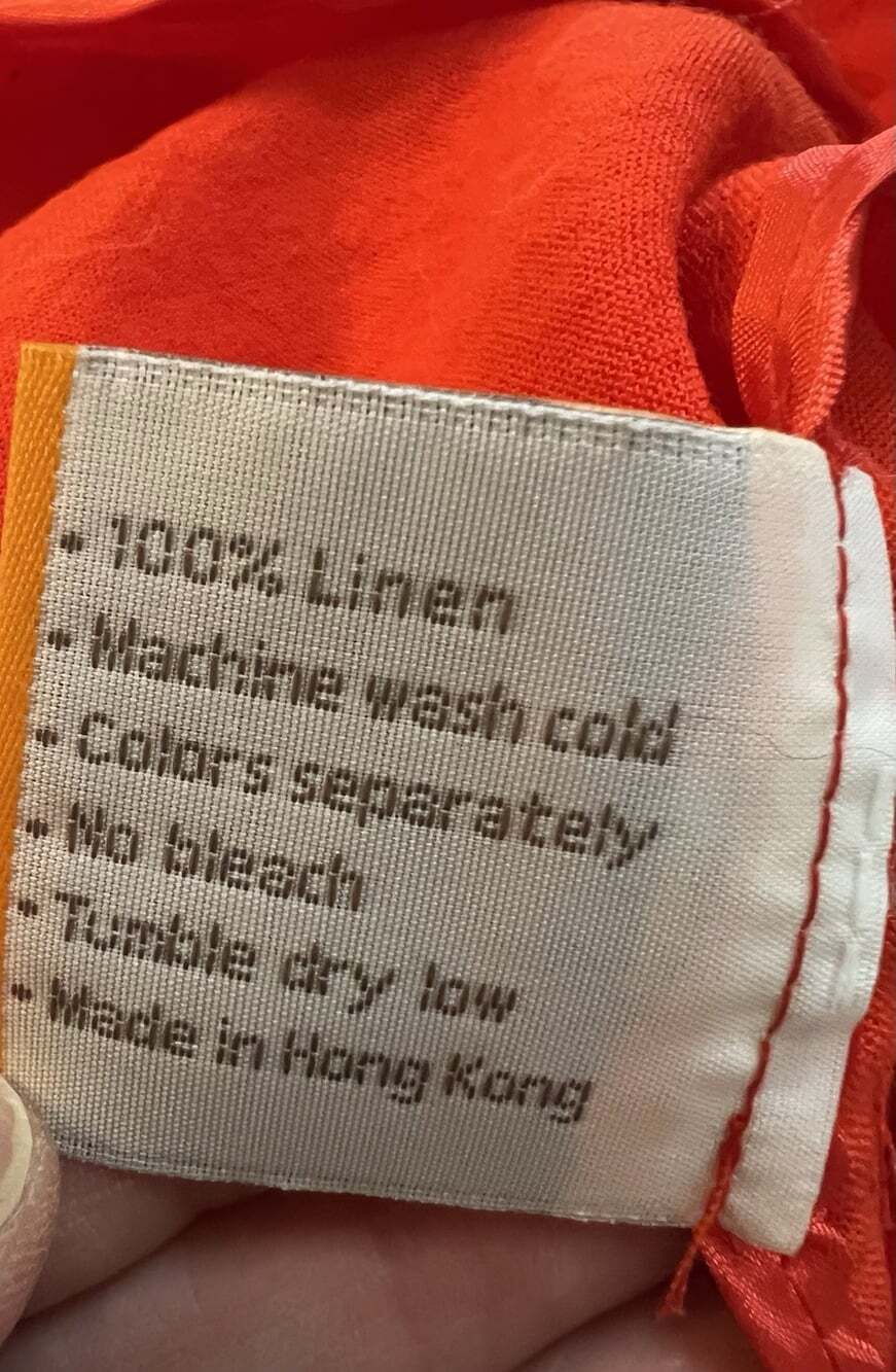 Fridaze 100% Linen Tunic XS S Orange Lagenlook Horn Buttons Hi Low Top - Picture 12 of 12